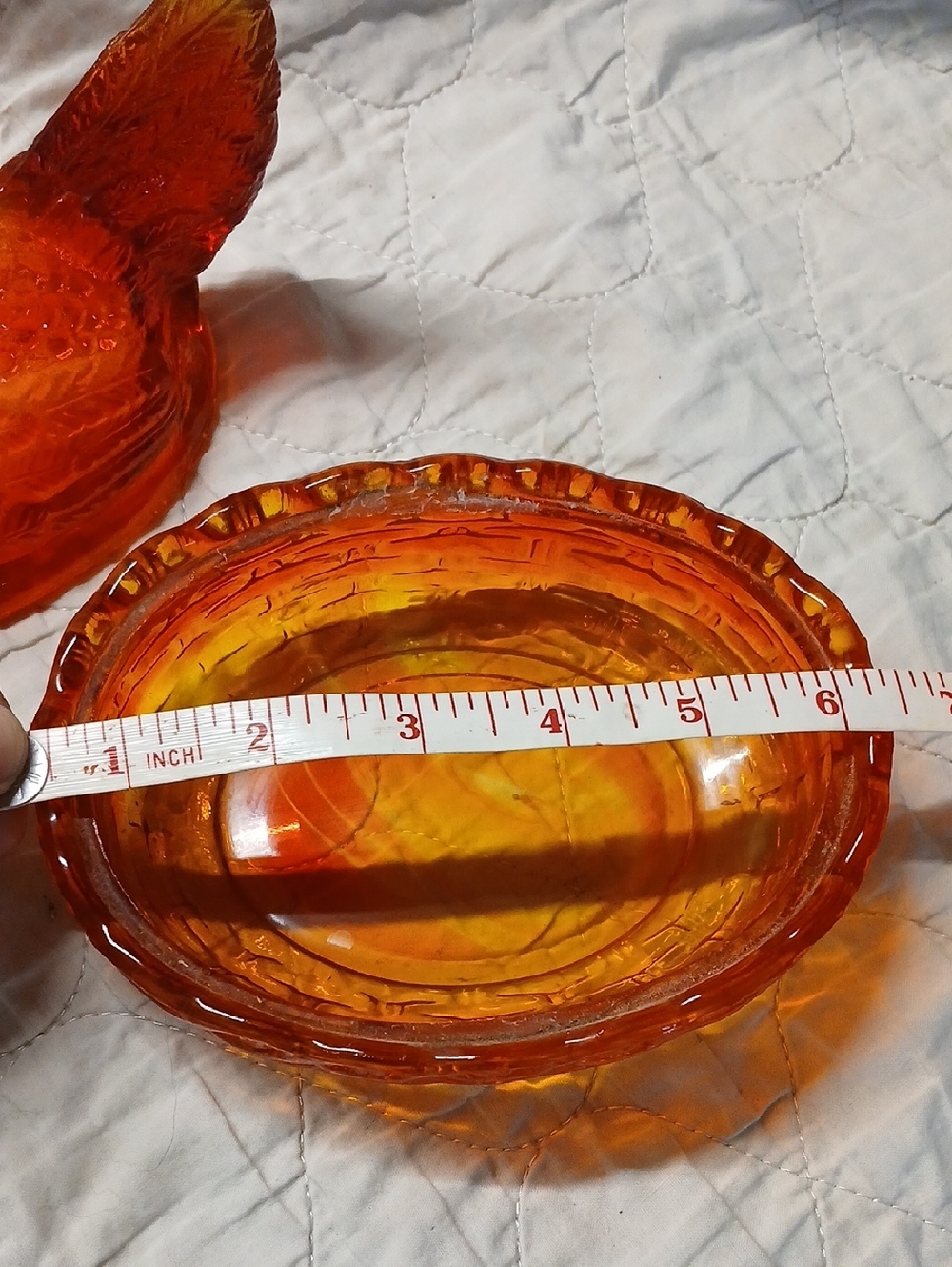 Vintage LE SMITH Amberina Red Glass Hen Nest Dish Chick Under Wings MCM - Picture 9 of 10